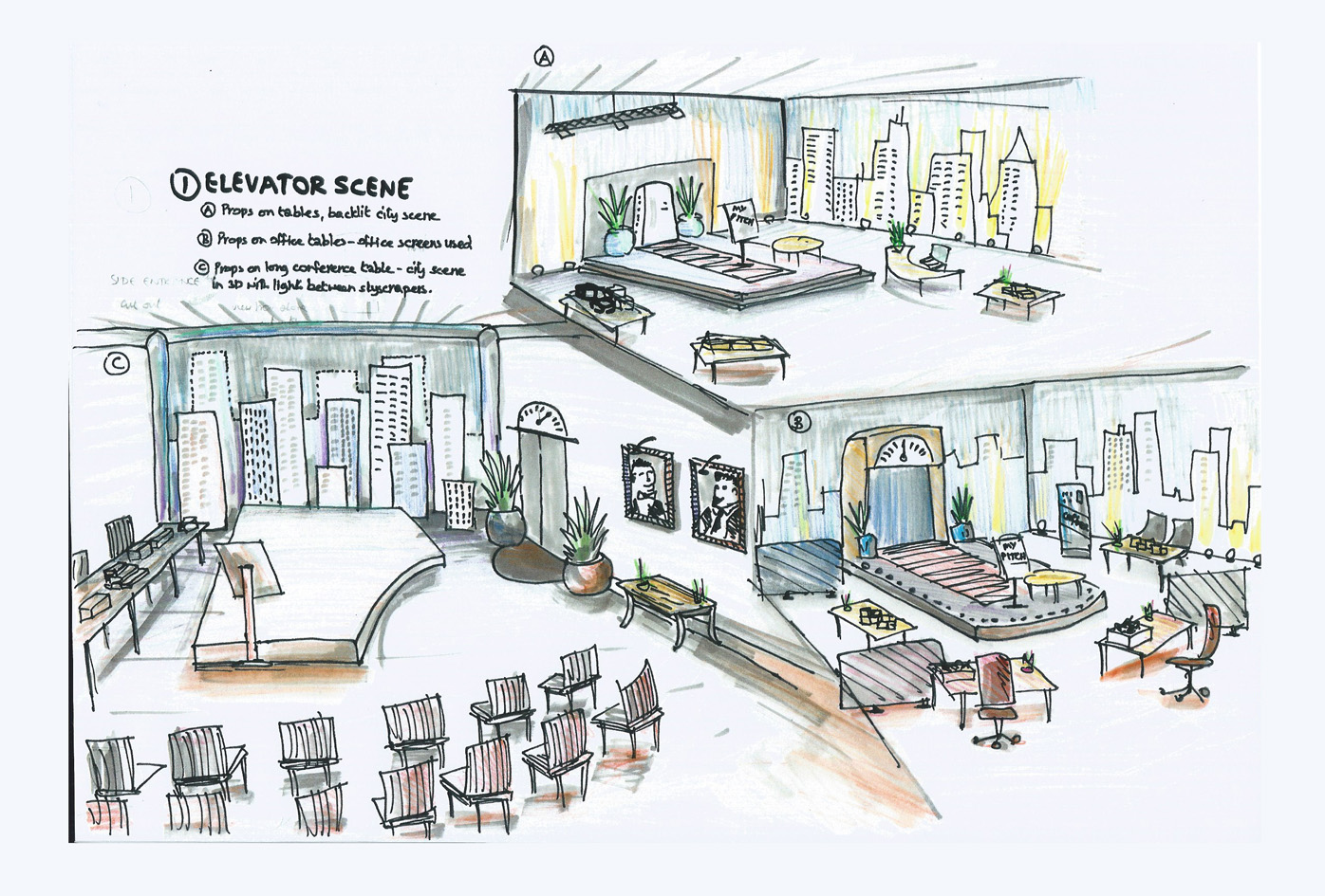 Hand drawn sketch for conference set up