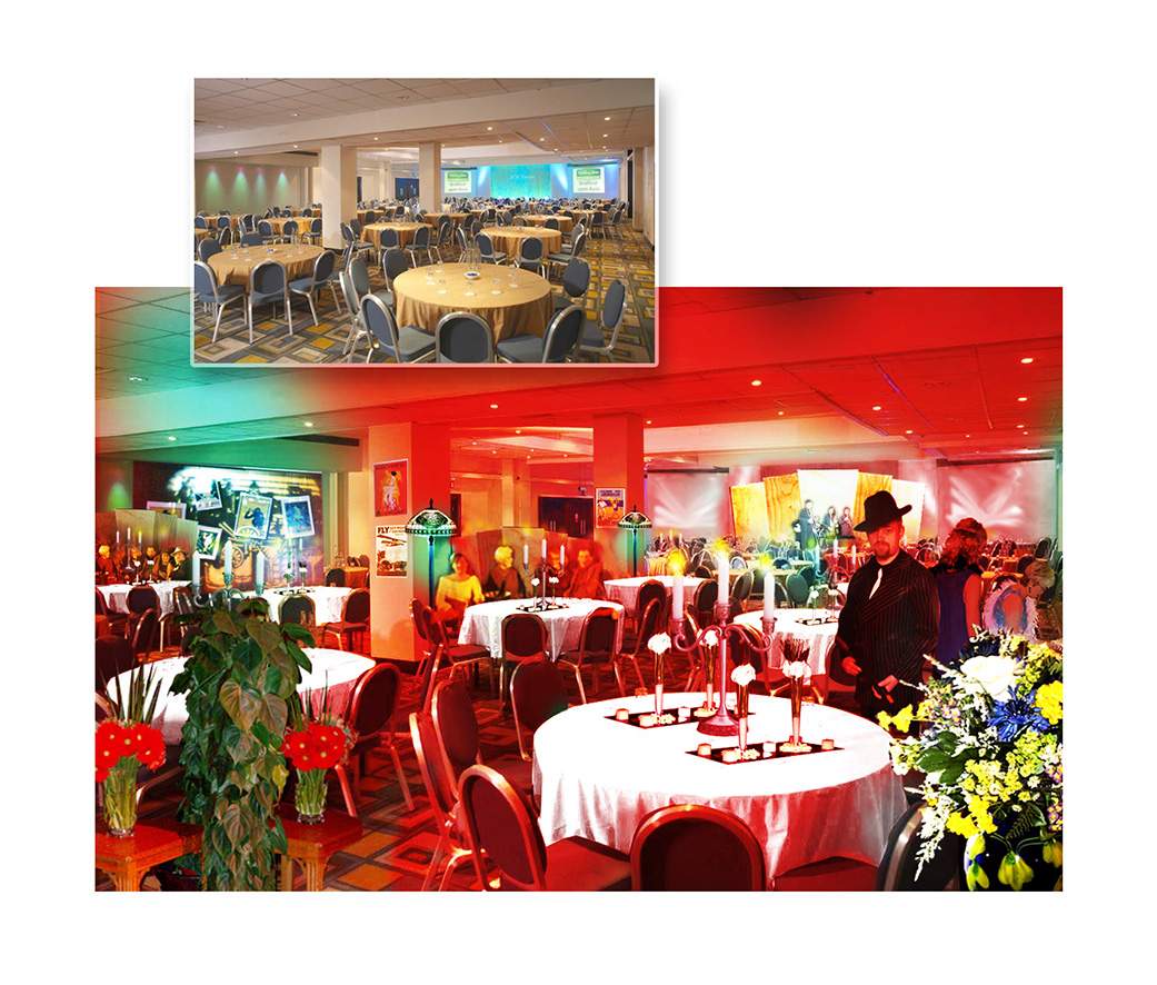 Before and after visualisation of conference room