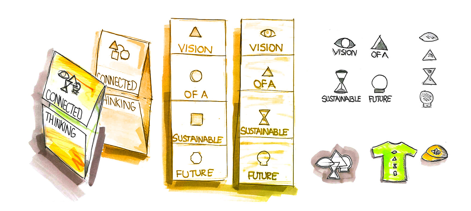 Sketchbook with brand design concepts and logo development