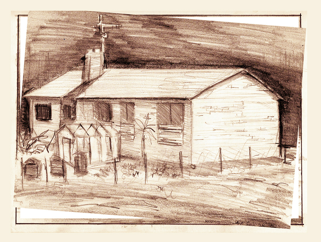 Pencil drawing of heighbour's bungalow