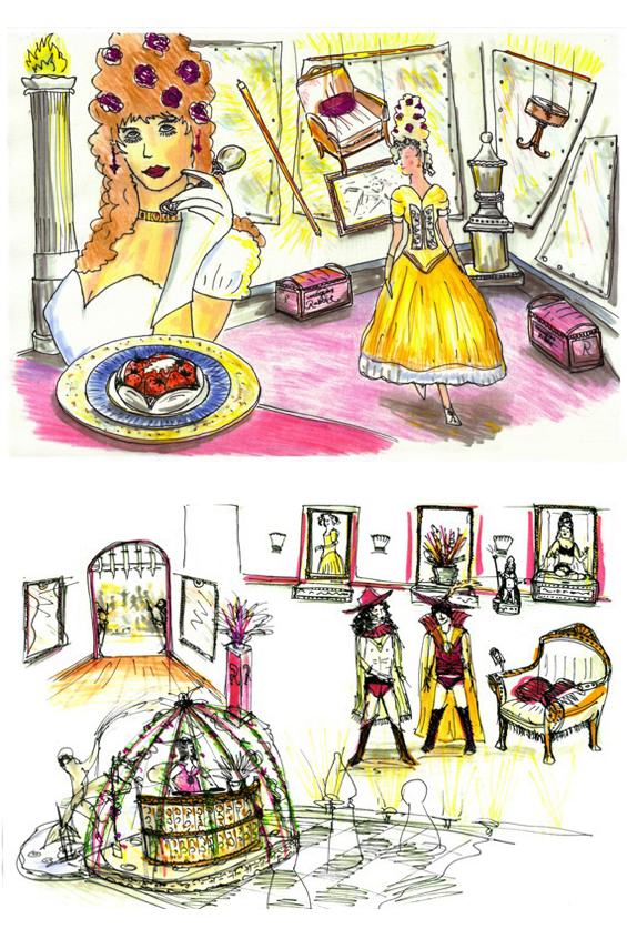 Hand drawn sketches for themed party